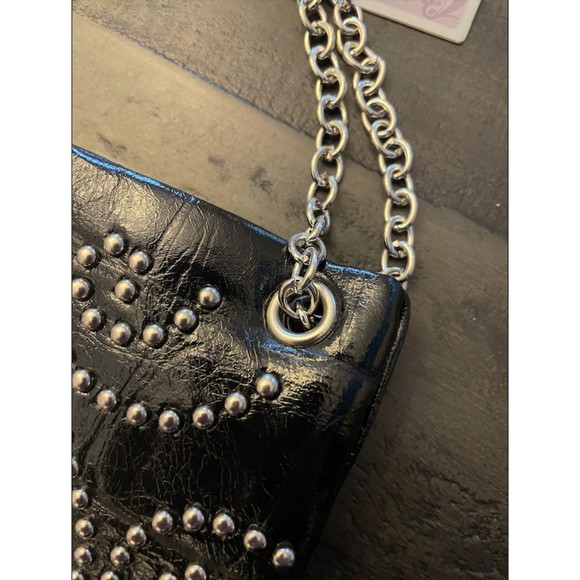 NEW -Youmi K. Black Croc Embossed Studded Crossbody Flat Pouch Faux Leather Bag - Picture 7 of 16